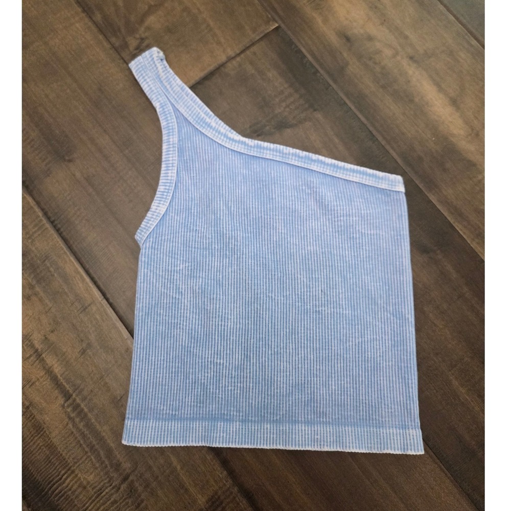 T214. Ribbed One-Shoulder Acid Wash Crop Top‎